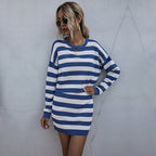 Women's Blue Striped Coordinated Two-Piece Set