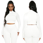 Women's Fashion Sexy Women Clothing Cropped Autumn Push-Up Tops Skinny Short Slimming High Collar Long Sleeve T-Shirt