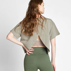 Women's Short Sleeved T-Shirt Pure Cotton Loose Short Backless Crew Neck