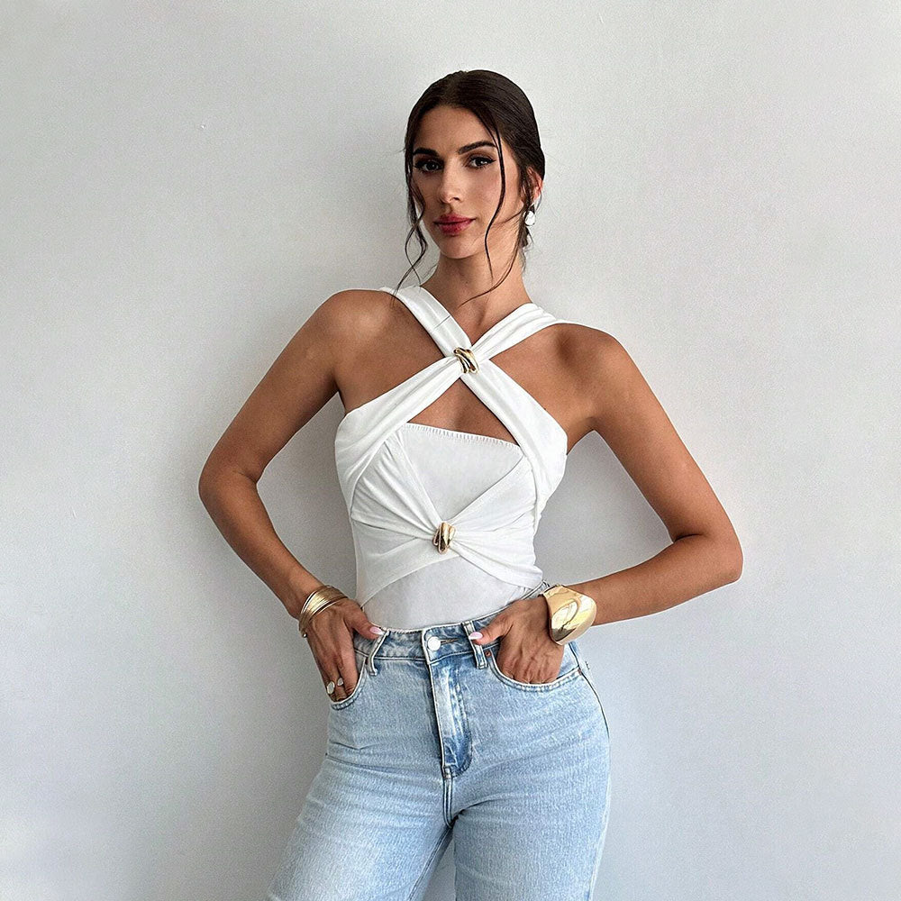 Women's Halter Cutout Tapered Jumpsuit