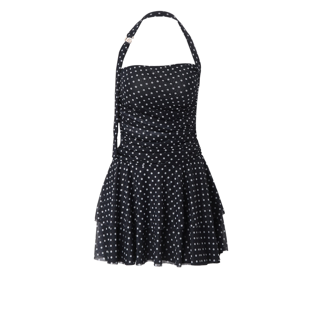 Women's Polka Dot Halter Mini Dress