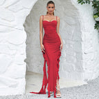 Strapless Ruffle Split Maxi Dress
