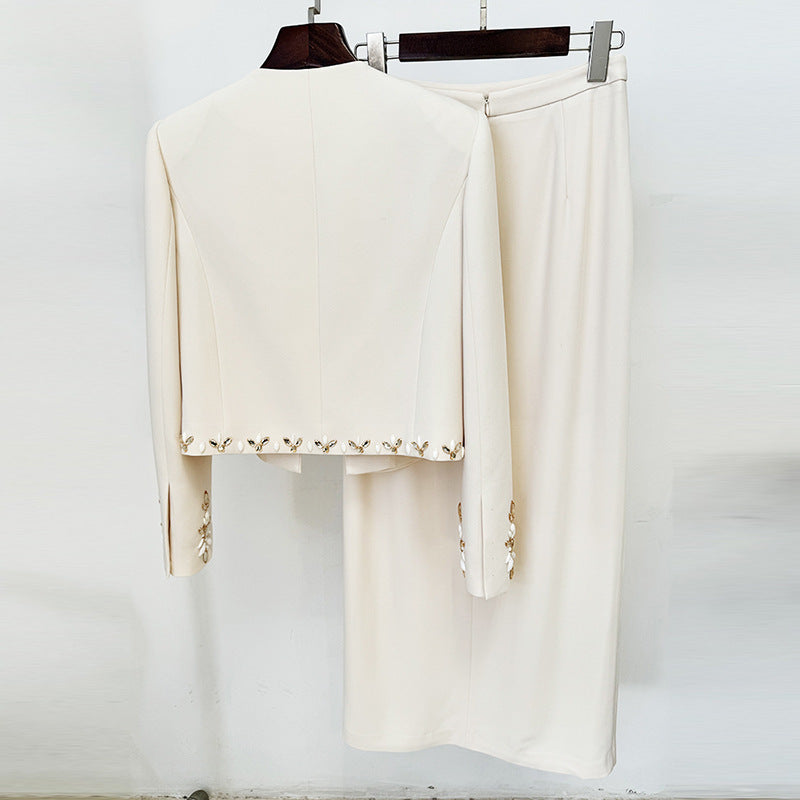 Women's Star Heavy Industry Beads Jacket and Skirt Two-Piece Set