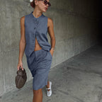 Blue Sleeveless Vest Set
