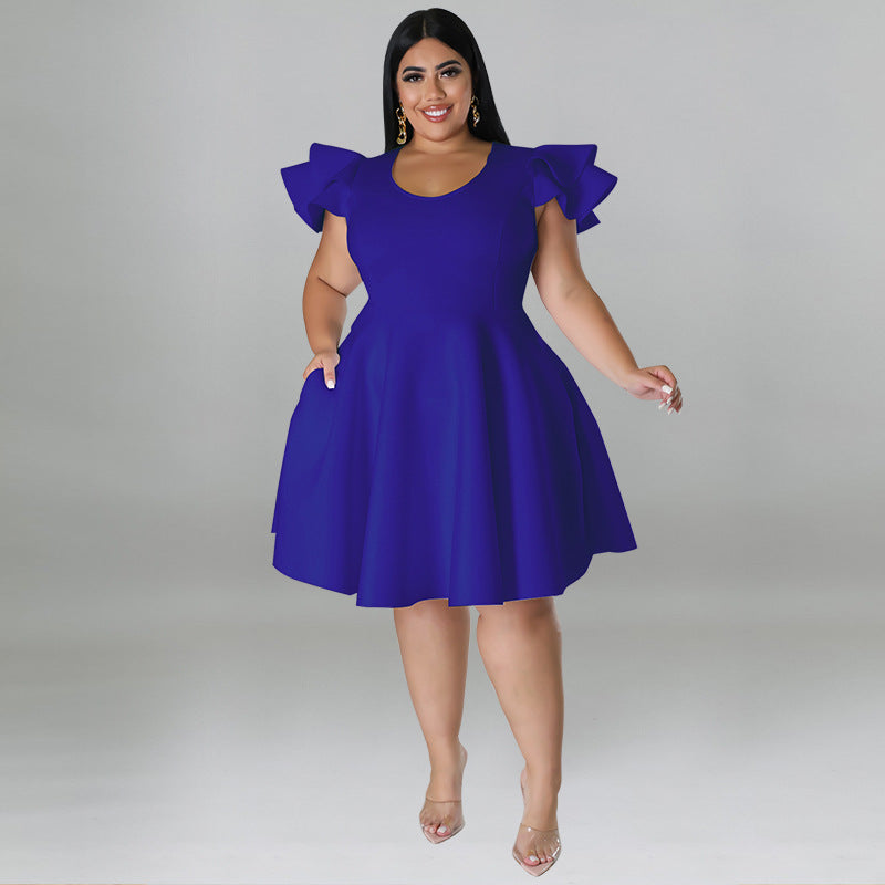 Plus Size Ruffle-Sleeve Swing Dress