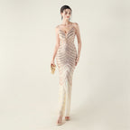 Women's Deep V Plunge Neck Wave Gradient Sequin Evening Dress
