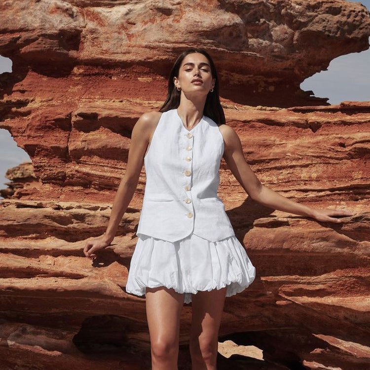 Cotton Vest Bud Skirt Two Piece Set