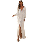 Women's White Long-Sleeve Office Dress