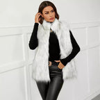Faux Fur Stand Collar Sleeveless Vest