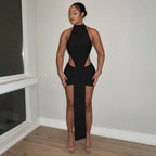 Solid Color Stitching Hollow Out Cutout Ribbon Short Dress