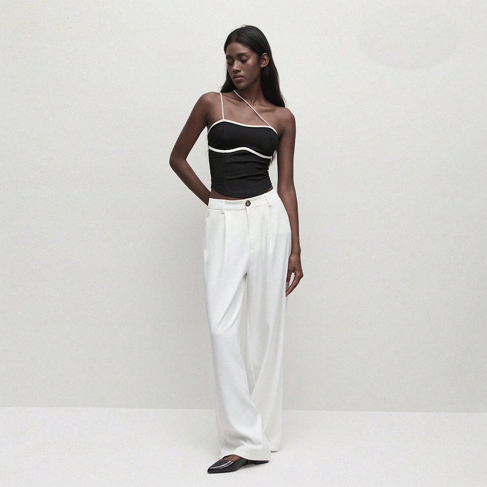 Women’s Black Asymmetric Spaghetti Strap Crop Top