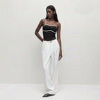 Women’s Black Asymmetric Spaghetti Strap Crop Top