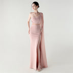 Women's Single Shoulder Crossbody Stitching Mesh Design Satin Cocktail Dress