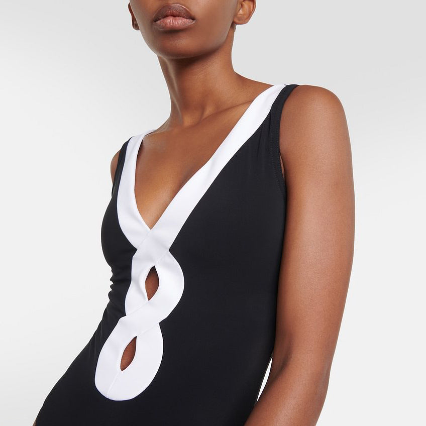 Black White One-piece Swimwear