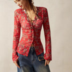Women's Summer Printed Shirt Women Slim Fit Slimming Retro Office Vacation Top