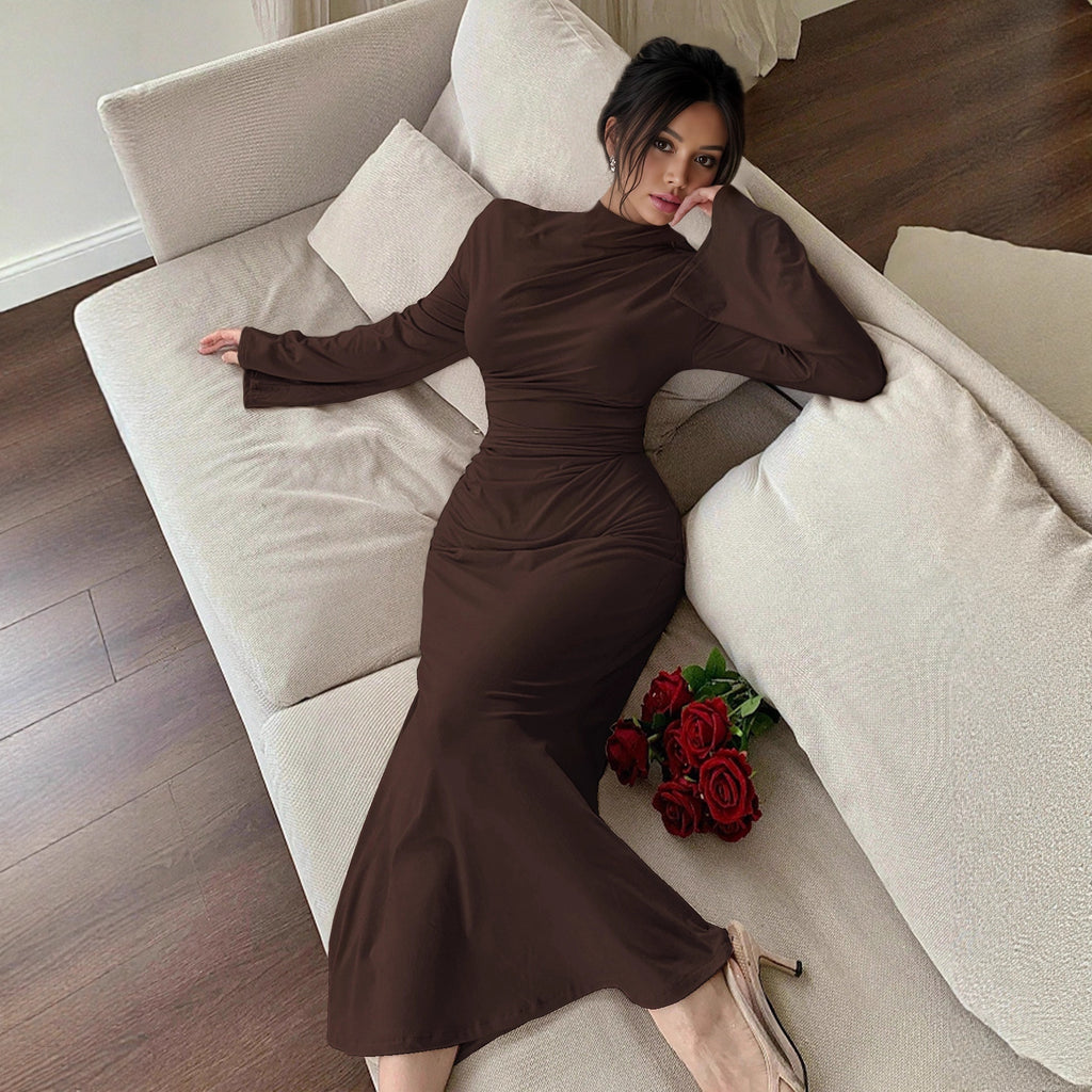 Minimalist Dress Slim Fit Wild Bell Sleeve Half Turtleneck Sheath