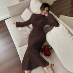 Minimalist Dress Slim Fit Wild Bell Sleeve Half Turtleneck Sheath