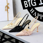 Side Bow Pointed Toe Slingback Buckle Stiletto Heel Ladies Cocktail Women Shoes