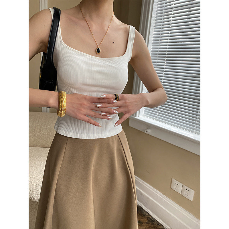 's Comes With Chest Pad French Square Collar Wide Shoulder Strap