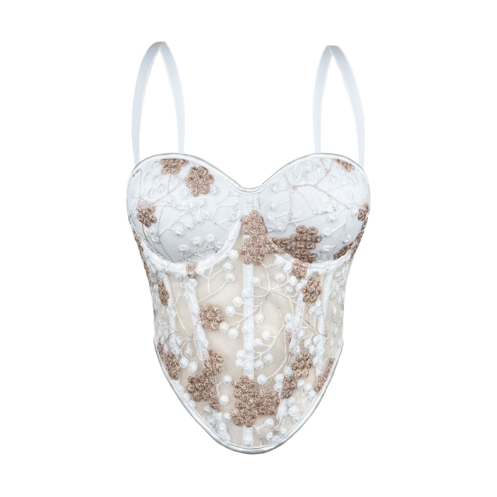 Women's Floral Embroidered Boned Corset Top