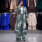 Printed Long-Sleeve Top & Wide-Leg Pants Two-Piece Set