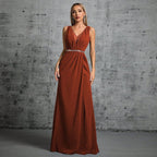 Women's V-Neck Sequin Formal Evening Dress