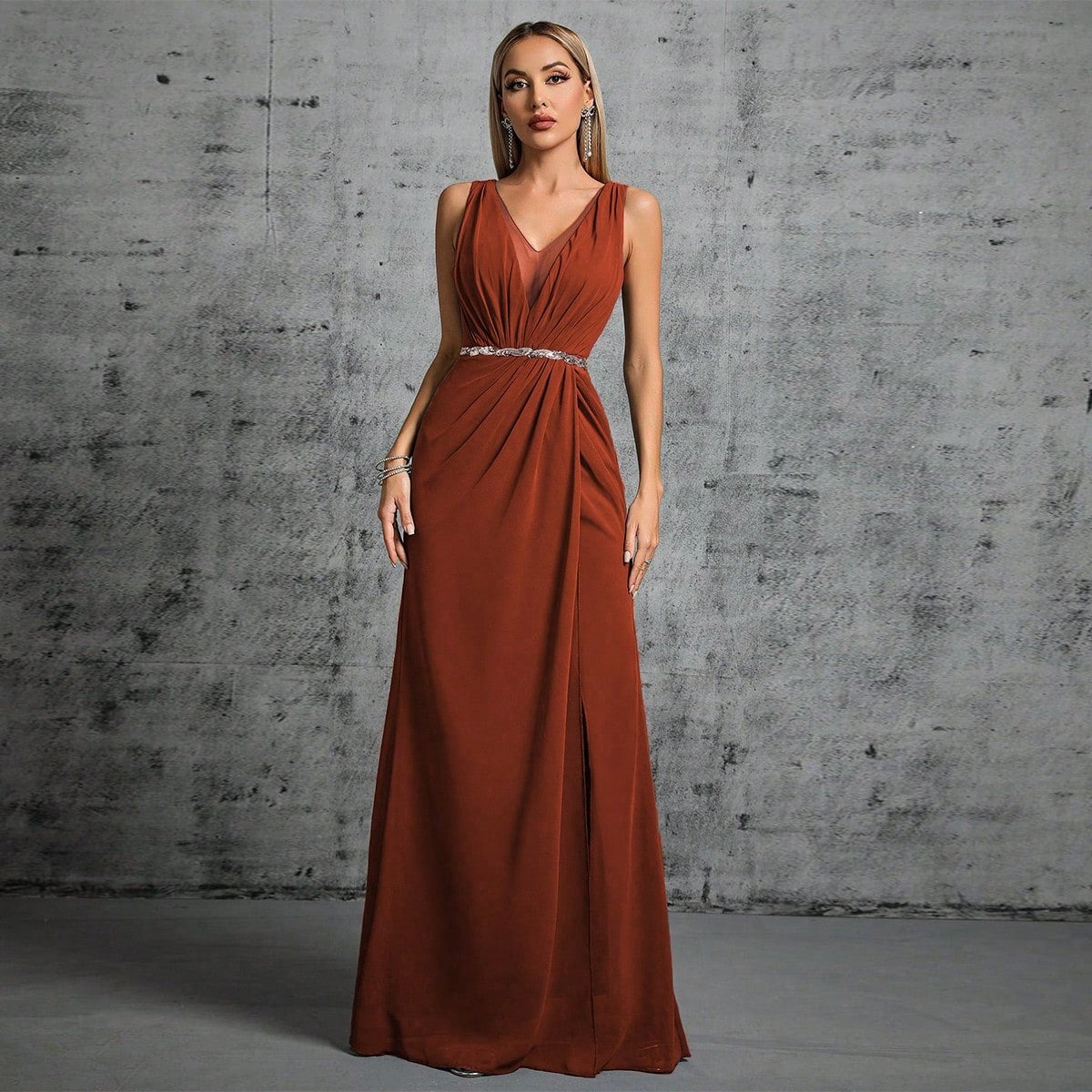 Women's V-Neck Sequin Formal Evening Dress