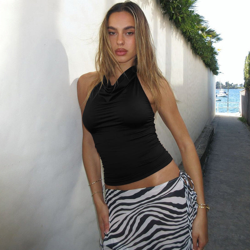 's Sleeveless Backless Slim Fit Tied Halter Vest Top
