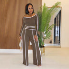 Women's Office Casual Off Shoulder Diagonal Collar Elastic Stitching