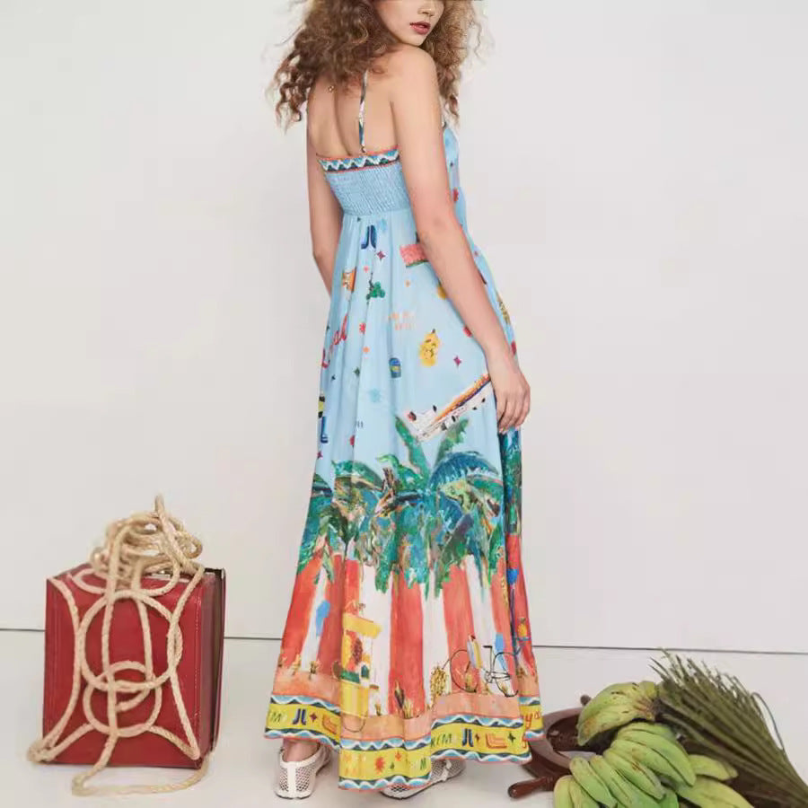 Women's Printed Suspender Maxi Dress