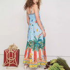 Women's Printed Suspender Maxi Dress