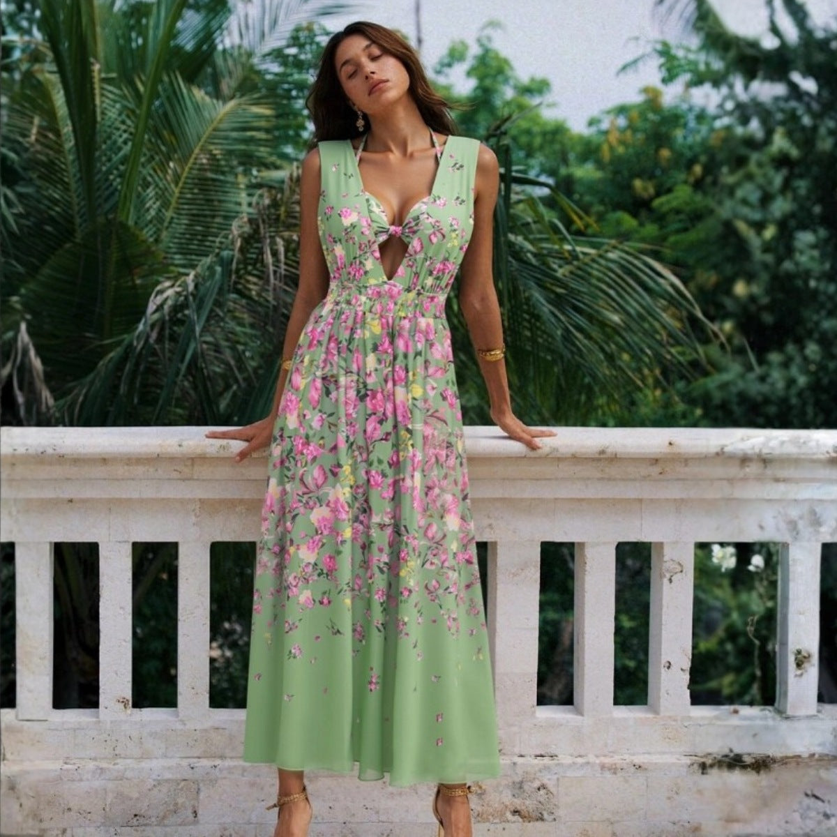 Green Floral One-piece Swimwear