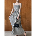 French Striped Bandeau A-Line Dress