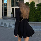 High-Neck Long-Sleeve Knit A-Line Mini Dress