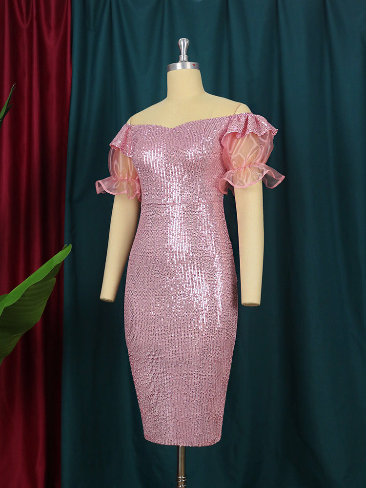 Women's Aomei Off-Shoulder Sequin Party Back Slit Dresses Dress