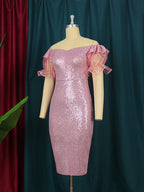 Women's Aomei Off-Shoulder Sequin Party Back Slit Dresses Dress
