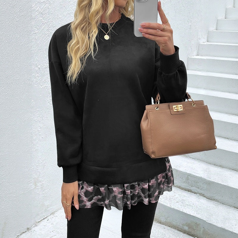 Women Sweater British Velvet Elegant round Neck Sweatshirts