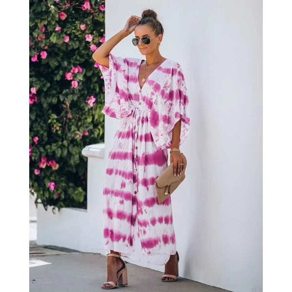 Women's Spring Summer Lace Tie Dye Loose Dress Home Casual Dress