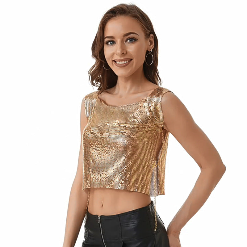 Women's Metallic Sequin Chain Festival Top