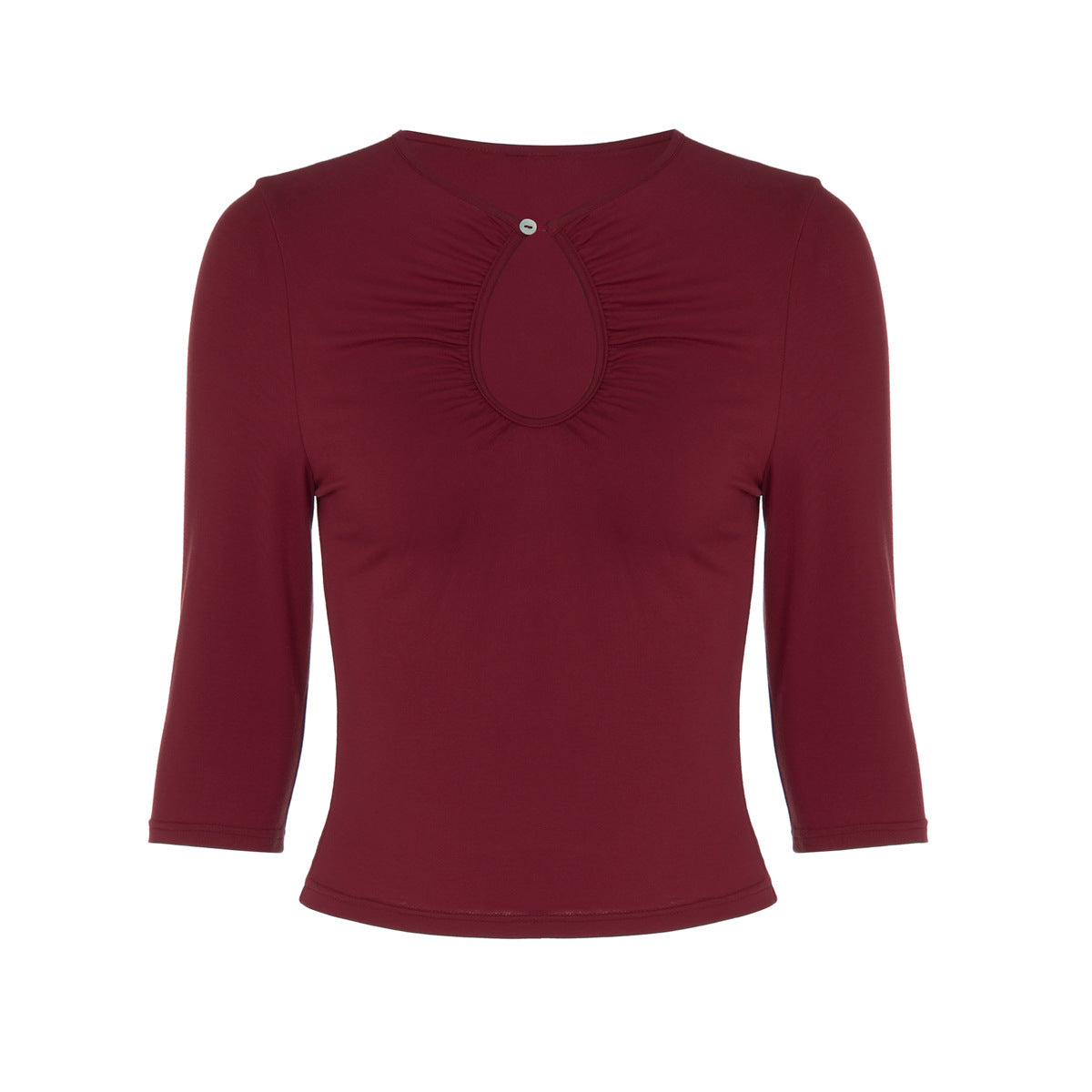 Women's Women Clothing Autumn Sexy Water Drop Collar Button Solid Color Long Sleeved Top Women