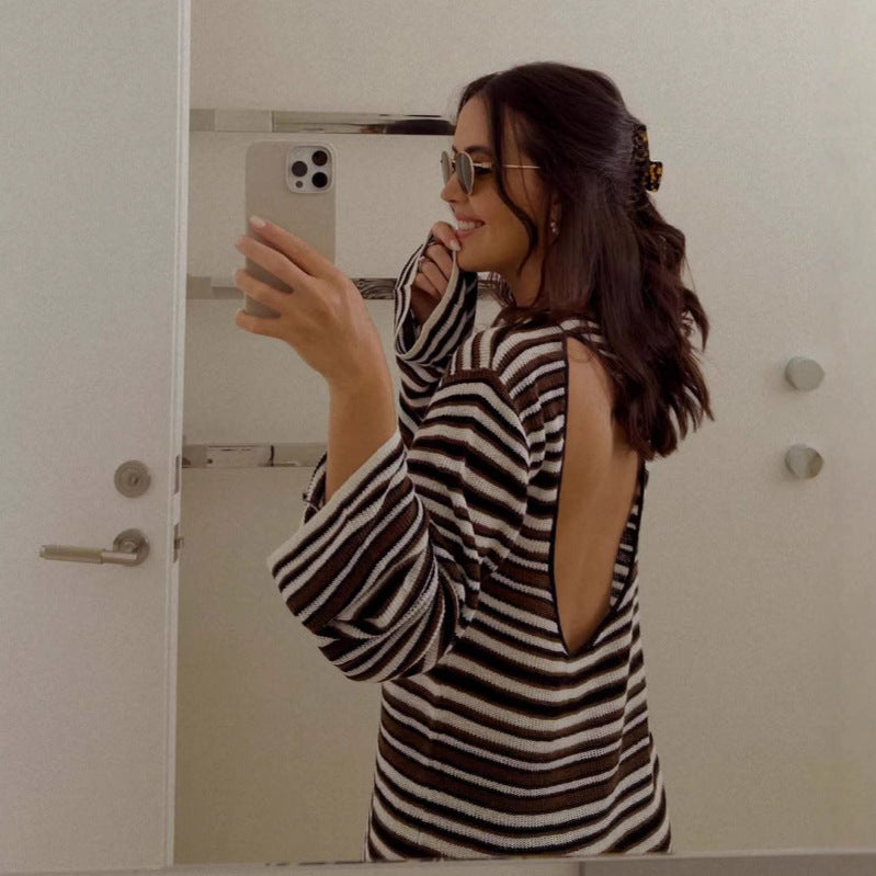 Women's Backless Striped Knitted Bohemian Dress