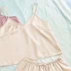 Women's Home Two-Piece Pajamas Artificial Silk Camisole Shorts Suit Sleeveless Pajama