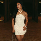 Women's Halter Mesh Ruched Mini Dress