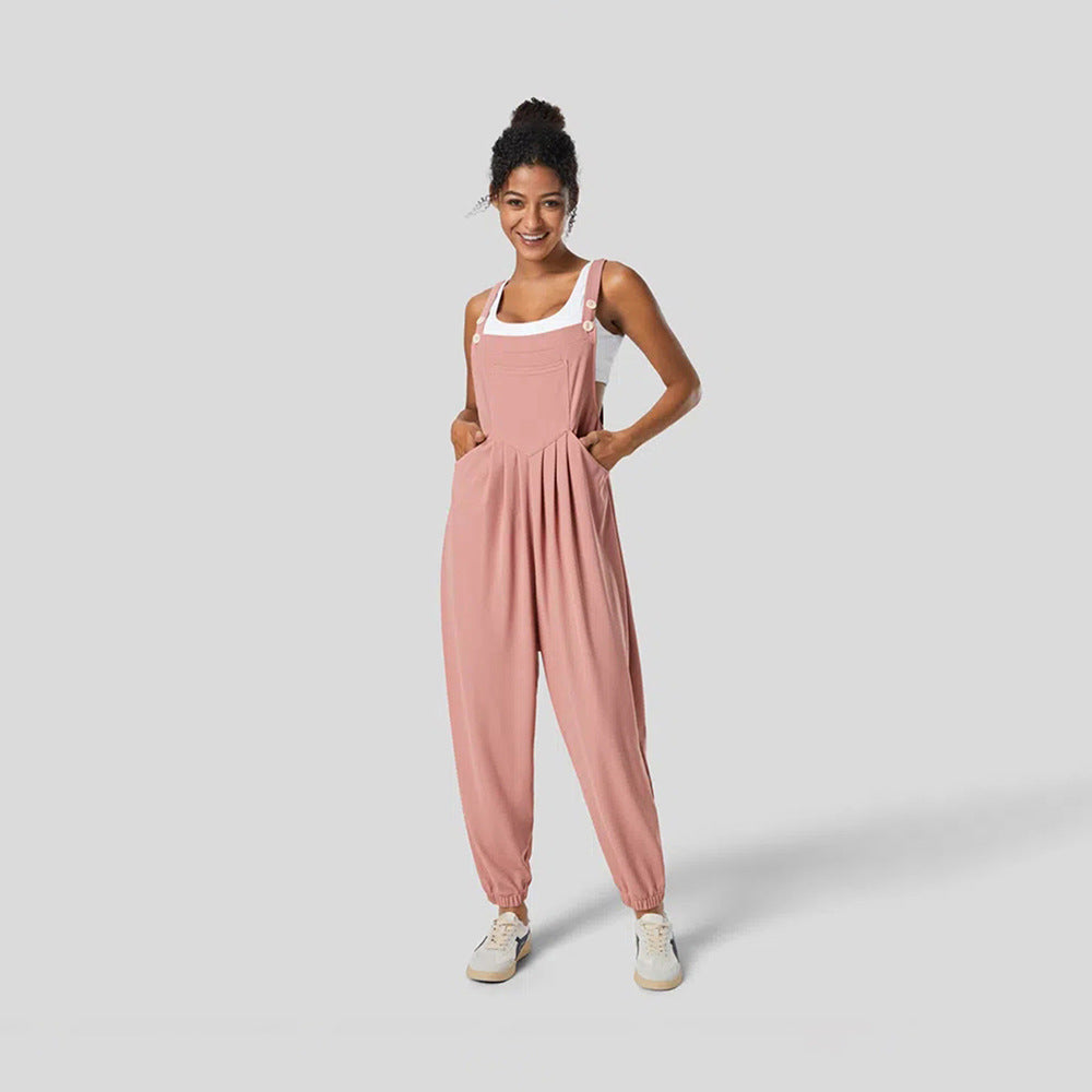 Women’s Pleated Ankle-Tie Suspender Jumpsuit