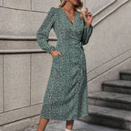 Women's Fall Stomach Blanket Long Sleeve Floral Dress