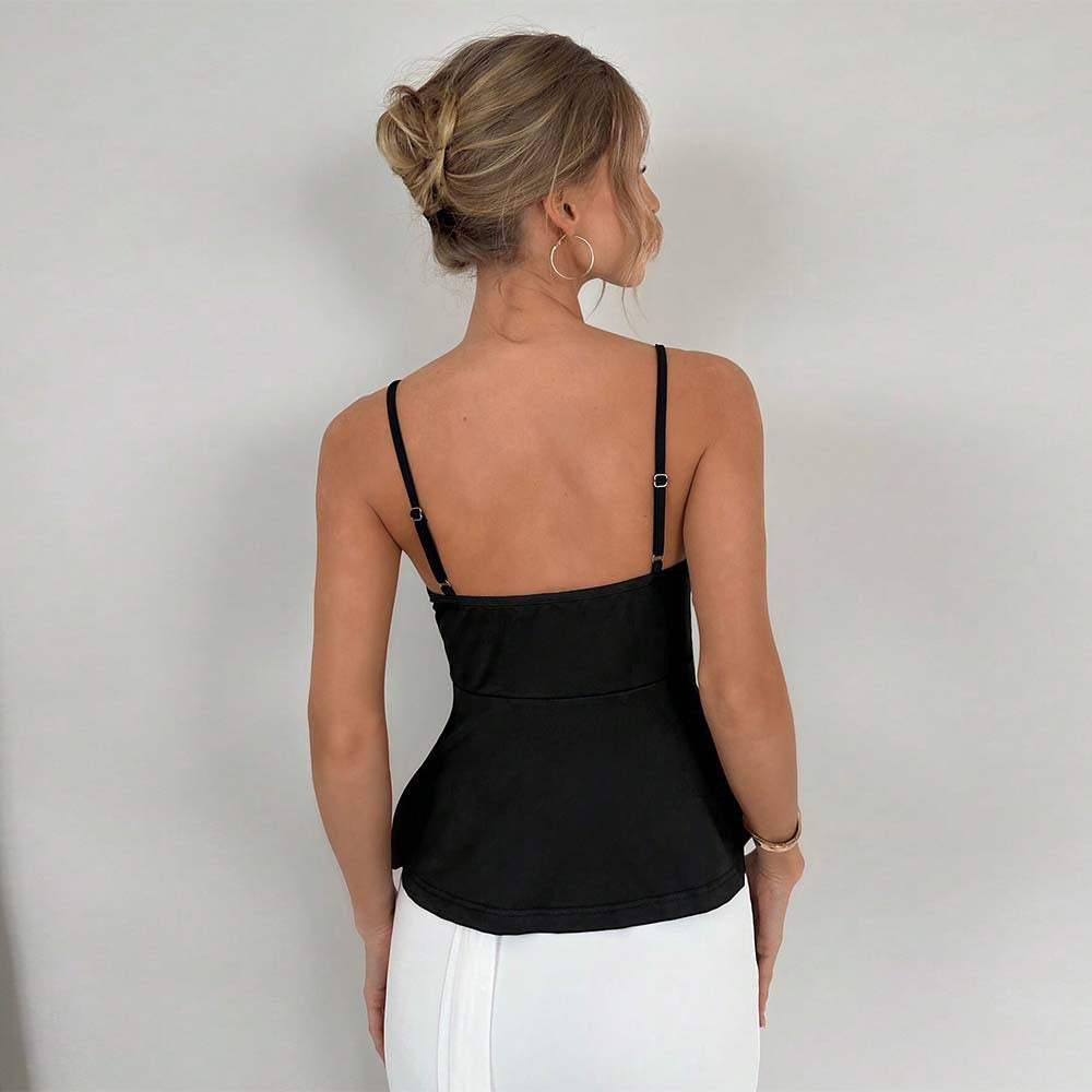 Women’s Black Tie Front V Neck Crop Camisole