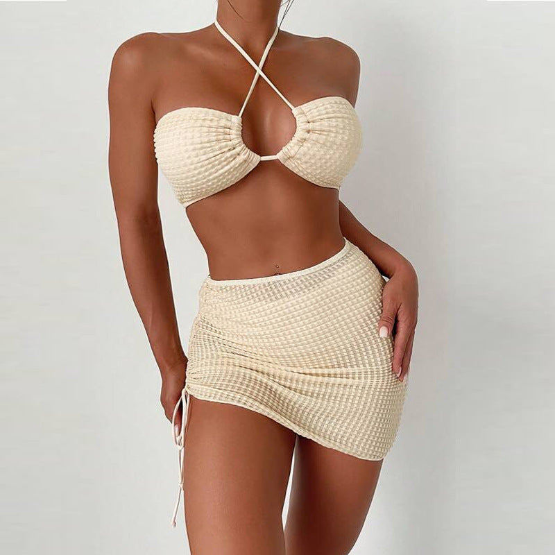 Drawstring Backless Bikini Swimwear