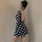 Polka Dot Backless Mesh Mini Dress