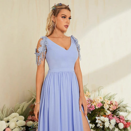Women's V-Neck Slit Evening Dress