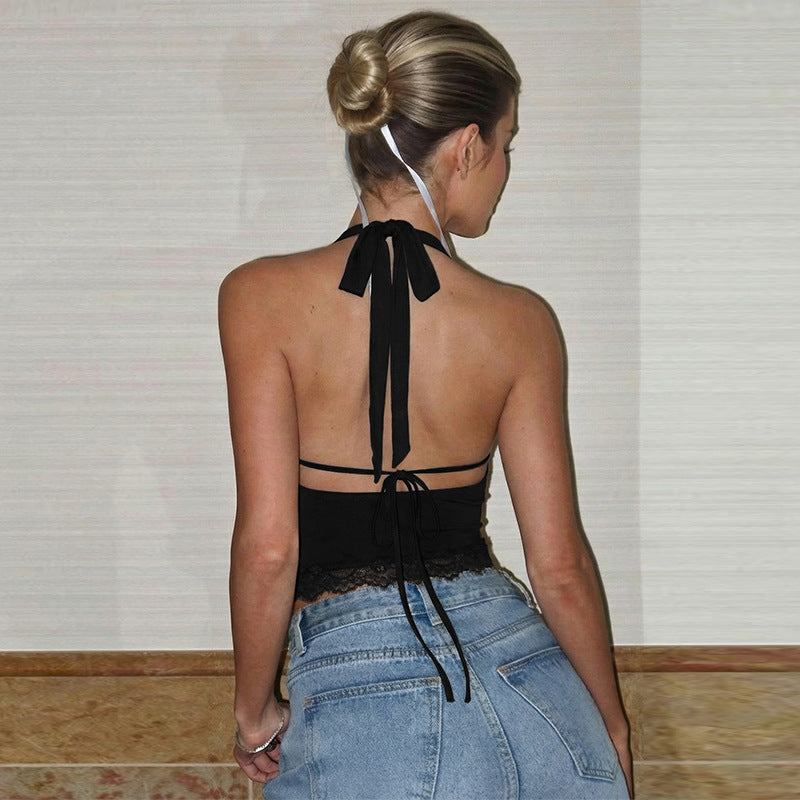 Women's Lace Detail Halter Neck Vest Top